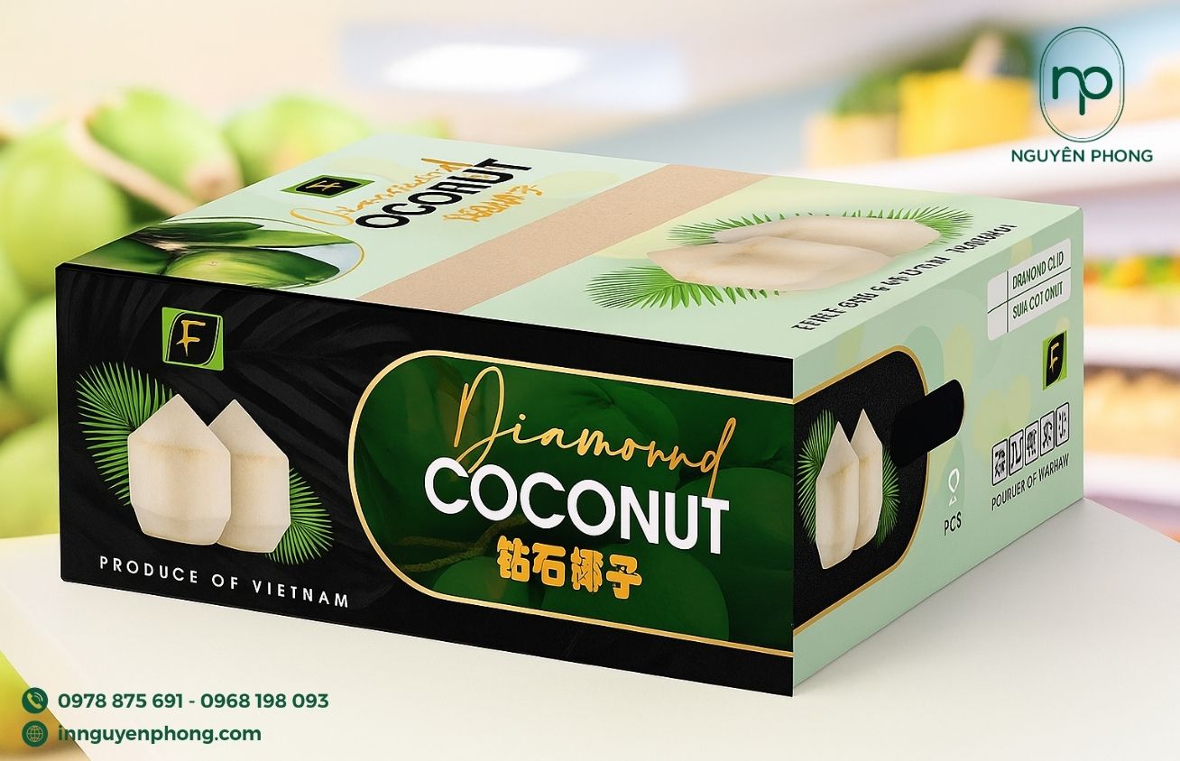 Mẫu thùng carton đựng dừa nổi bật thu hút khách hàng